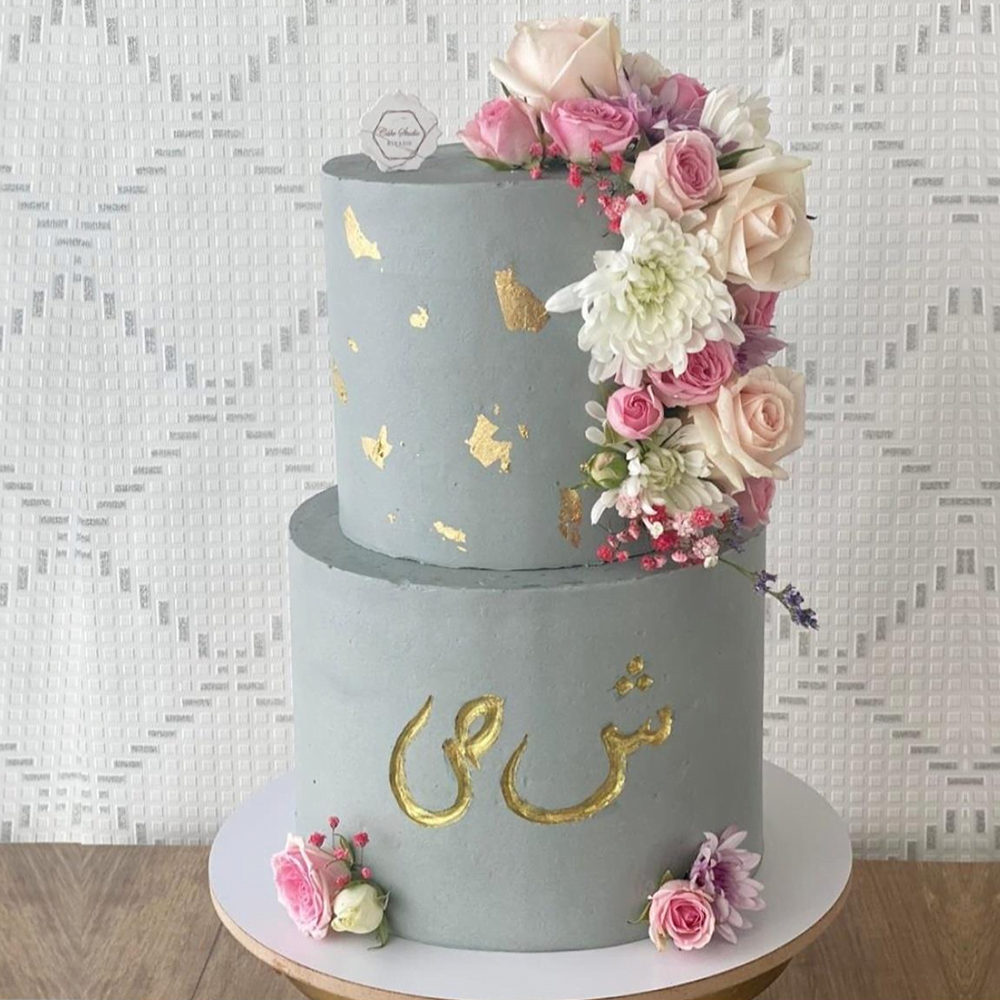 Flowers Cake With Gold Leaf